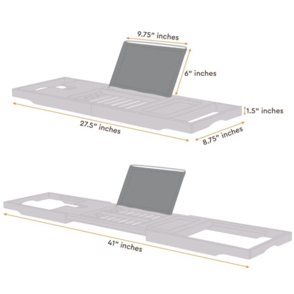 Expandable Bamboo Bath tub Caddy Gray - Picture 2 of 5